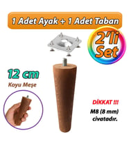 Ahşap Ayak 12 Cm 2'li Set Koyu Meşe M8 Civatalı Bağlantı Aparatlı Dolap Mobilya Koltuk Kanepe Destek Ayağı Ayakları