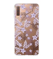 Samsung Galaxy A7 (2018) Uyumlu Kapak Floral Lila Tasarımlı Şeffaf Silikon Kılıf