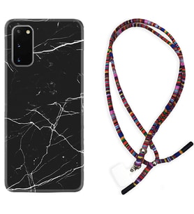 Samsung A02S A03S A10 A12 A13 A21S A22 Kılıf Boyun Asklı Rasta Silikon Siyah Mermer 1299