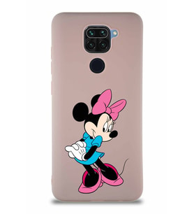 Xiaomi Redmi Note 9 Soft Premier Kapak Minnie Mouse-F Tasarımlı Silikon Kılıf - Pudra (Şeffaf)