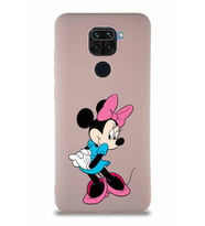 Xiaomi Redmi Note 9 Soft Premier Kapak Minnie Mouse-F Tasarımlı Silikon Kılıf - Pudra (Şeffaf)