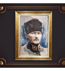 Altın Varaklı Çerçeveli Paspartulu Atatürk Tablo z5058 (Gold)