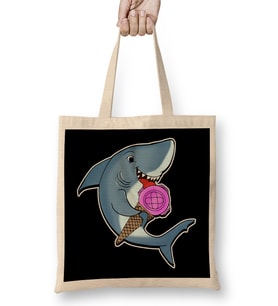 Adorable Shark Licking Ice Cream Cute Shark Lovers Bez Çanta Uzun Saplı