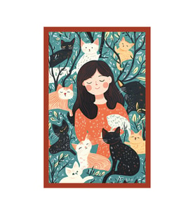Sevimli Kedi Temalı Dekoratif Tasarım Kart –Hediye Not Kartı Ve Kartpostal  10x15 Cm (Kırmızı-İndigo-Bej-Haki-Siyah)
