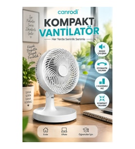 Kompakt Mini Masaüstü Vantilatör – Sessiz, Otomatik Salınımlı 2 Kademeli
