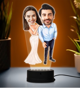 Kişiye Özel Fotoğraflı En Mükemmel Çift Tasarımlı Karikatür 3D Led Lamba (Beyaz)