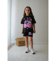 Cg Kids Kuromi Kız Çocuk Tshirt ve şort Alt Üst Takım Süper Kalite (Siyah)