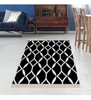 Geometrik Desenli Siyah Beyaz Dijital Baskı Yıkanabilir Kaymaz Taban Modern Salon Halısı ve Yolluk