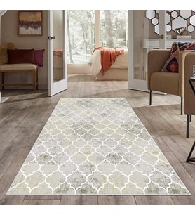 Gri Eskitme Damla Desen Yıkanabilir Kaymaz Taban Leke Tutmaz Modern Salon Halısı ve Yolluk (Beyaz)