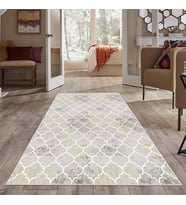 Gri Eskitme Damla Desen Yıkanabilir Kaymaz Taban Leke Tutmaz Modern Salon Halısı ve Yolluk (Beyaz)