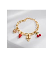 Amora Kalp Çilek Kiraz Fiyonk Charm Gold Çelik Bileklik