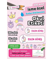 Unicorn Tasarımlı Kişiye Özel İsimli Defter Kalem Okul Etiketi, Yırtılmaz PVC Etiket, Suya Dayanıklı (Beyaz)