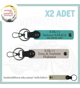 Yol Arkadaşına Özel Hediye İsim Plaka ve B Rh (-) Kan Grubu Yazılı x2 Anahtarlık, Pudra-K Turkuaz-SK (Çok Renkli)