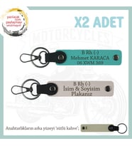 Yol Arkadaşına Özel Hediye İsim Plaka ve B Rh (-) Kan Grubu Yazılı x2 Anahtarlık, Pudra-K Turkuaz-SK (Çok Renkli)