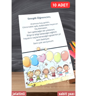 10 Adet Balon Konsept Okuluna Hoşgeldin Kartlı Emoji Bileklik - Sınıf Hediyesi - Öğrenci Hediyesi
