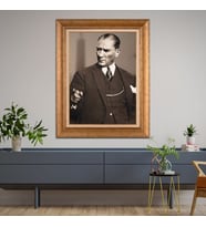 Altın Varaklı Çerçeveli Paspartulu Atatürk Tablo TR0936 (Gold)