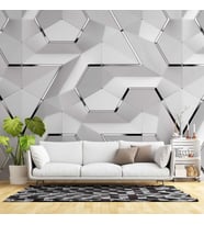 3 Boyutlu Beyaz Geometrik Kabartma Görünümlü Duvar Kağıdı Baskı