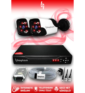 BAYICAM 2 Kameralı Panda 2 Dış Kamera Set HDD'siz Full HD Gece Görüşlü Güvenlik Kamerası Sistemi