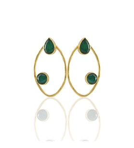 Kadir Jewellery 22 Ayar Altın Kaplama Geometrik Küpe -El İşçiliği Ve Hipoalerjenik Küpe (K.Yeşil)