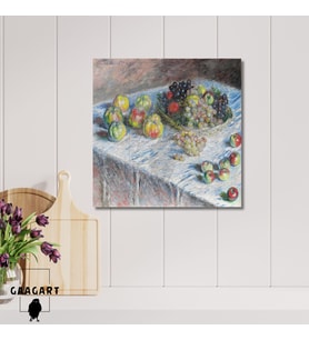 Kare Kanvas Ünlü Ressamlar Monet-Apples and Grapes (1880)