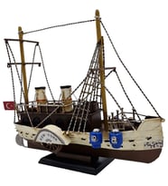 New York Steamship Nostaljik Çarklı Vapur Modeli Dekoratif Metal Biblo