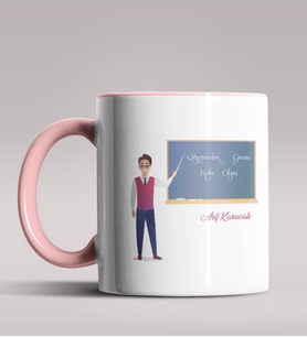 Kişiye Özel Öğretmenler Günü Tasarımlı Siyah Renk Kupa Bardak 6 (Pembe)
