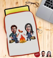 BK Gift Kişiye Özel Sevgililer Karikatürlü Taşınabilir Koruyucu Tablet Kılıfı & Organizer Çanta - Turuncu-95