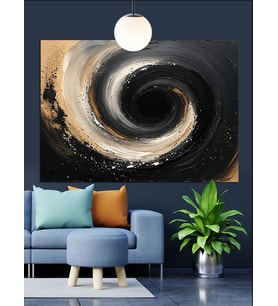 Siyah Spiral Plak Sanatı Dekoratif Kanvas - Mdf Ahşap Tablo
