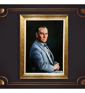 Altın Varaklı Çerçeveli Paspartulu Atatürk Tablo z5211 (Gold)