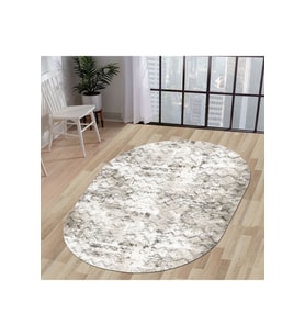 Dijidekor Halı Bej Cool K1280 Yıkanabilir Saçaksız Oval Kesme İnce Yolluk Kilim Salon Halısı Modeli (Bej-Grı)