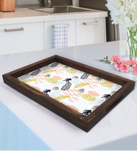 BK Gift Modern Art Tasarımlı Doğal Ahşap Tepsi-5