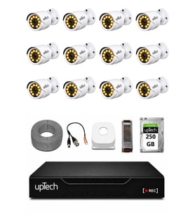 UPTECH Full HD 12 Kameralı Gece Renkli Görüş Su Geçirmez Güvenlik Kamera Seti 250 GB HDD 2239