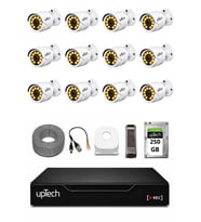 UPTECH Full HD 12 Kameralı Gece Renkli Görüş Su Geçirmez Güvenlik Kamera Seti 250 GB HDD 2239