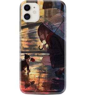 Apple iPhone 11 12 13 Mini Kılıf Desemli Silikon Kız ve Kedi 1762