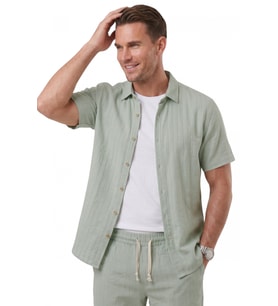 DeepSEA Yeşil Slim Fit Çizgi Dokulu Keten Görünümlü Kısa Kol Erkek Spor Gömlek 2602648