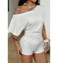 Kadın Büzgülü Detaylı Kayık Yaka Basic T-Shirt Günlük Bluz