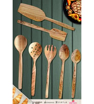 Zeytin Ağacı Ahşap Tahta Kaşık Çatal Kevgir Spatula Seti ( Zeytin Ağacı ) Ağaç Kaşık 7 Li Set (Model 5)