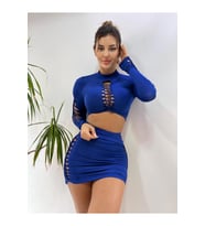 Mavi Lazer Kesim Detaylı Etekli İkili Mini Takım