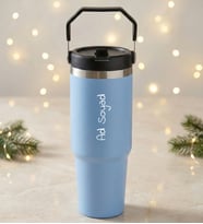 Kişiye Özel İsim Baskılı 900 mL. Pipetli Mavi Çelik Termos Hediyelik Termos