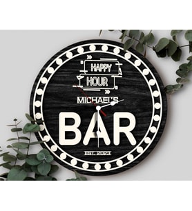 BK Gift Barlara Özel Dekoratif Siyah Ahşap Duvar Saati 35cm-9 , Bar Duvar Saati , Cafe Duvar Saati , Özel Ahşap Saat