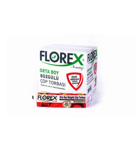 Florex 40 Litre Büzgülü Çilek Kokulu Çöp Torbası Poşeti / 55 x 60 Cm. - 10x25 Rulo / Koli