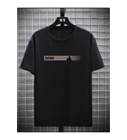 Baskılı Oversize Bisiklet Yaka T-shirt - Siyah