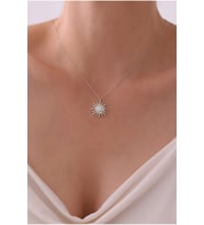 Gümüş Opal Güneş Kolye - 925 Ayar Gümüş Kolye