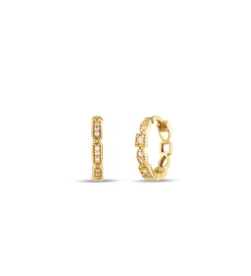 Debora Jewelry 14 Ayar Altın Zirkon Taşlı Delikli Halka Küpe