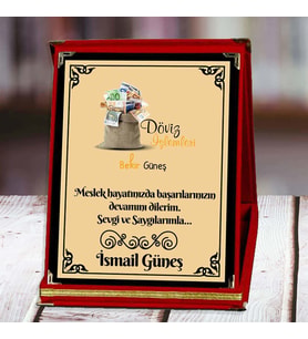 Döviz İşlemleri Baskılı Plaket (2. Tasarım)  Kişiye Özel (Kırmızı)
