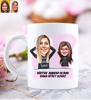 BK Gift Kişiye Özel Anne Kız Karikatürlü Beyaz Kupa Bardak-1