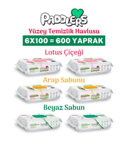 Paddlers Easy Clean Lotus Çiçeği Arap Sabunu ve Beyaz Sabun Katkılı Yüzey Temizlik Havlusu 6x100 (600 Yaprak)