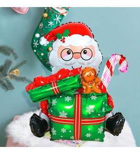 Oturan Hediye Kutulu Noel Baba Folyo Balon 8194