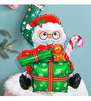 Oturan Hediye Kutulu Noel Baba Folyo Balon 8194