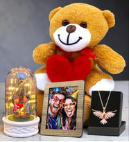 Kişiye Özel Set Fotoğraf & Led Işıklı Fanus & Anka Kuşu Kolye & Peluş Ayıcık (Model 8)